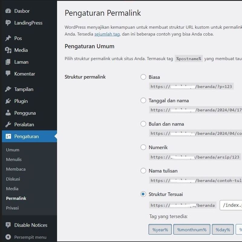 b. Pengaturan Permalink